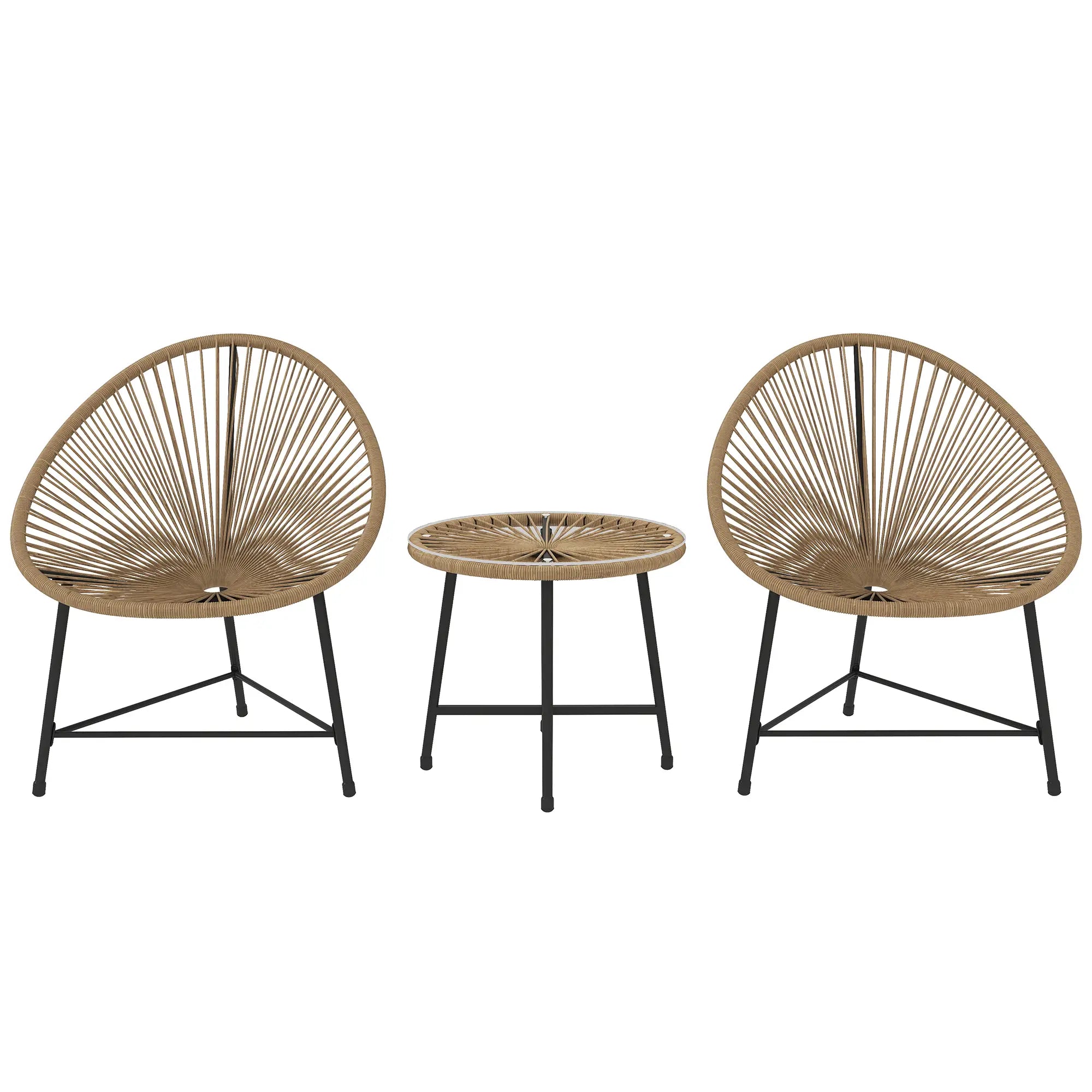 Stilvolle Acapulco Sitzgruppe für Balkon und Terrasse – 2 Sessel und Tisch – Naturfarbenes Rattan