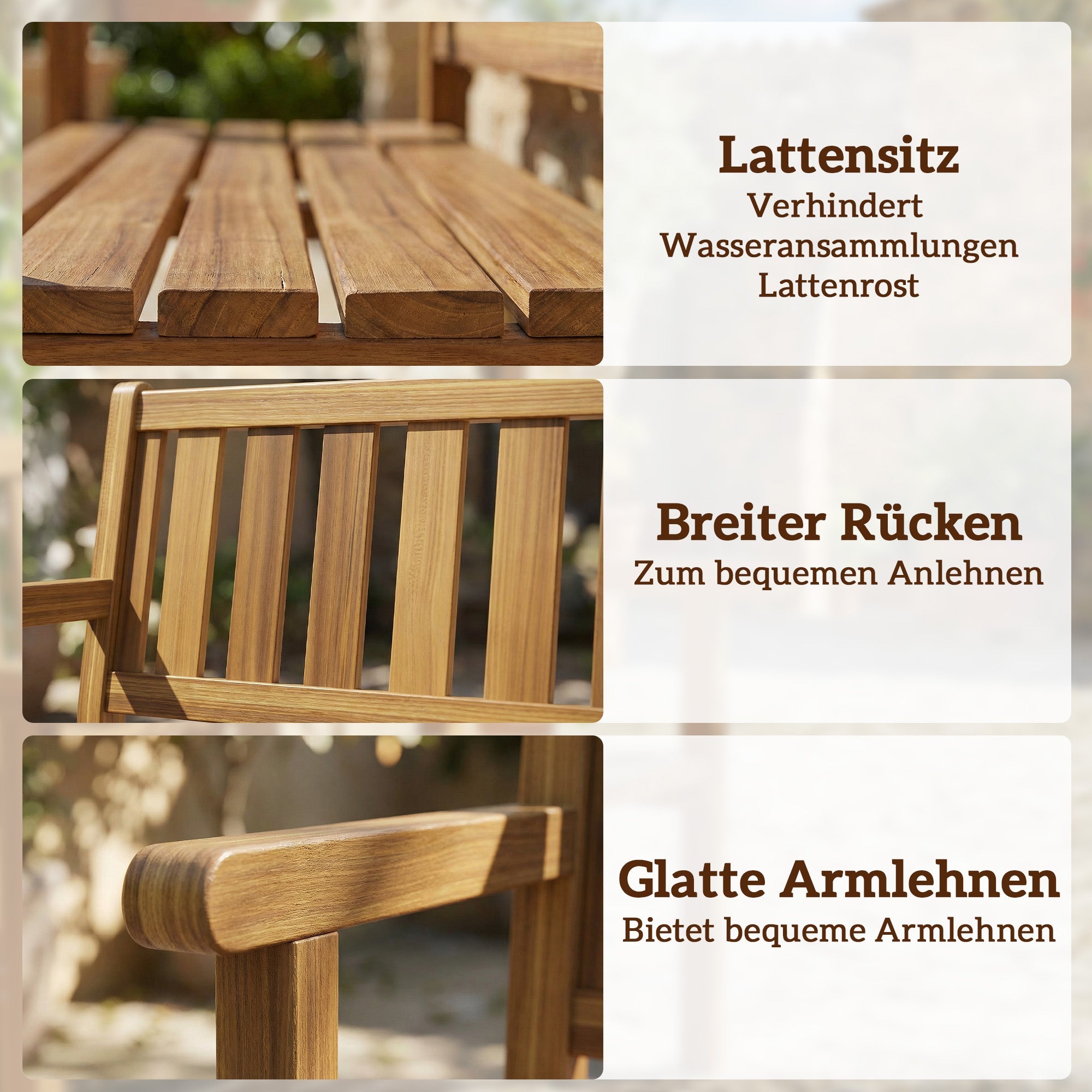 Stabile Gartenbank aus Massivem Tannenholz für 3 Personen – Wetterfeste Parkbank mit Armlehnen – 167 cm