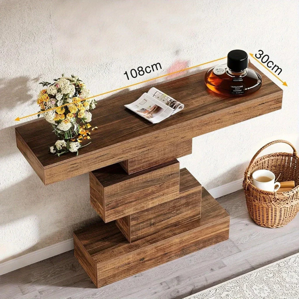 Rustikaler Konsolentisch im geometrischen Design – Dunkelbraun - 108 cm