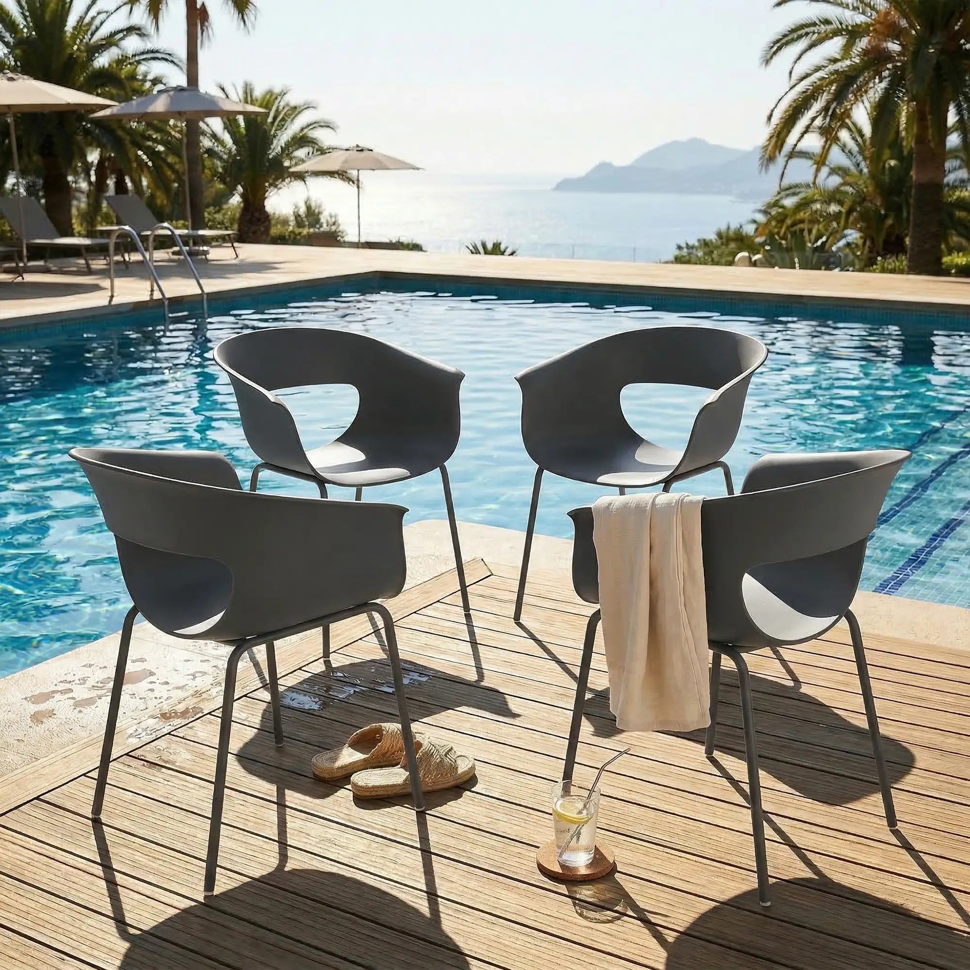 4er-Set Moderne Gartenstühle mit Ergonomischem Design und Armlehnen – Für Balkon und Terrasse