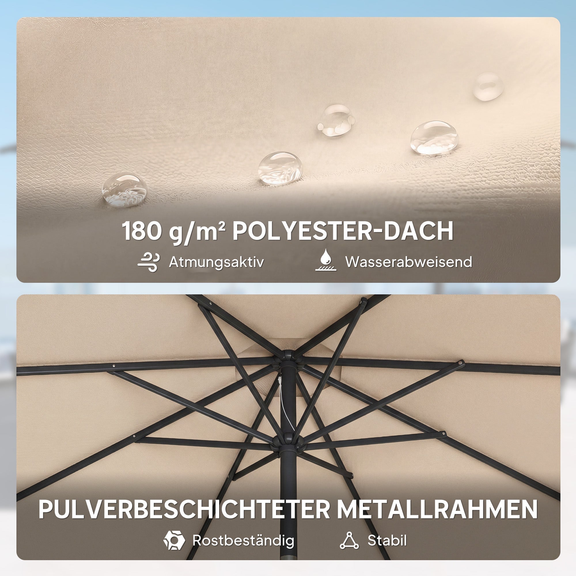 Stilvoller Sonnenschirm mit Kurbelmechanismus, Verstellbarer Neigung & Schirmständer – Ø300 cm