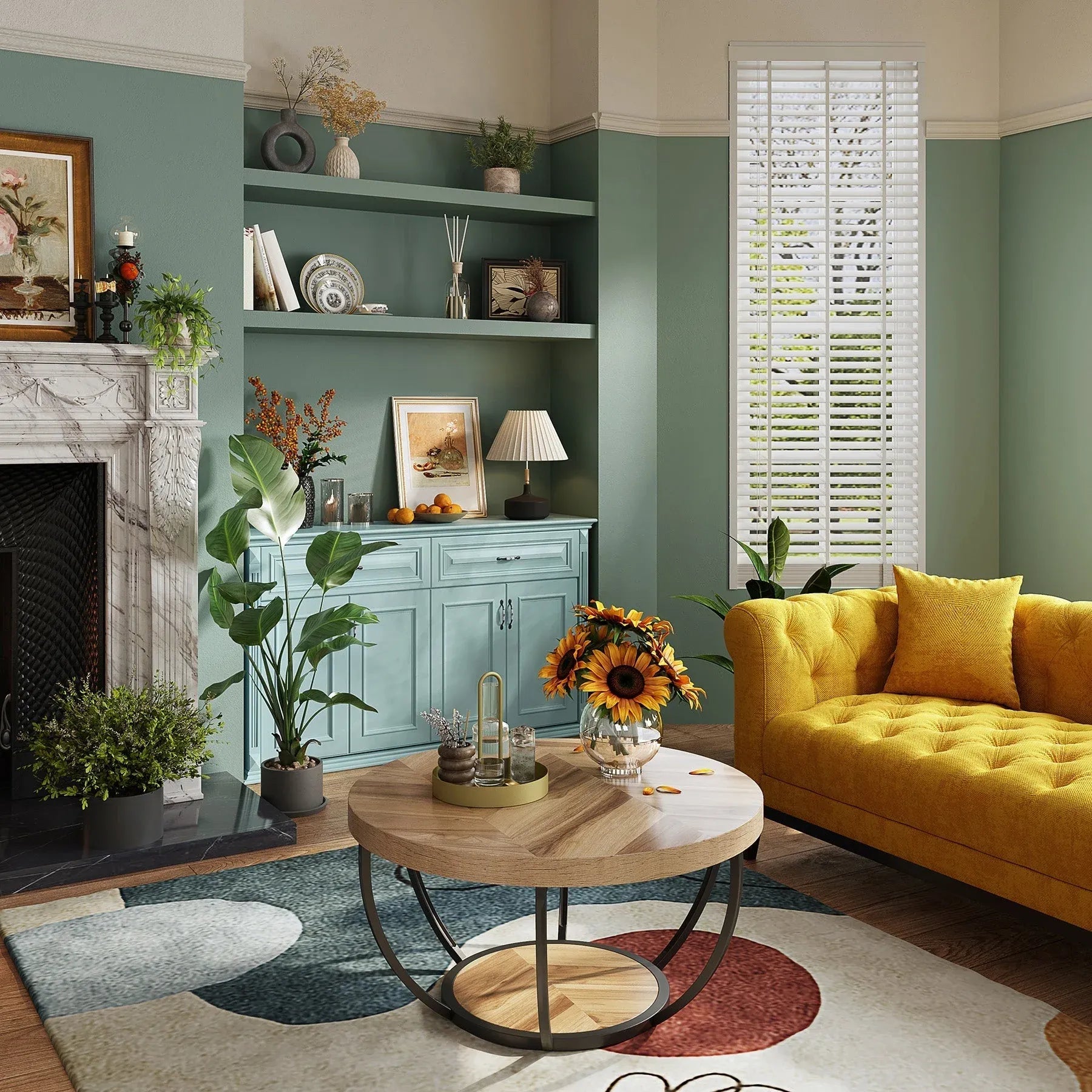 Eleganter Runder Couchtisch mit Ablageboden – Bogenförmiger Stahlrahmen – Ø80,5 cm