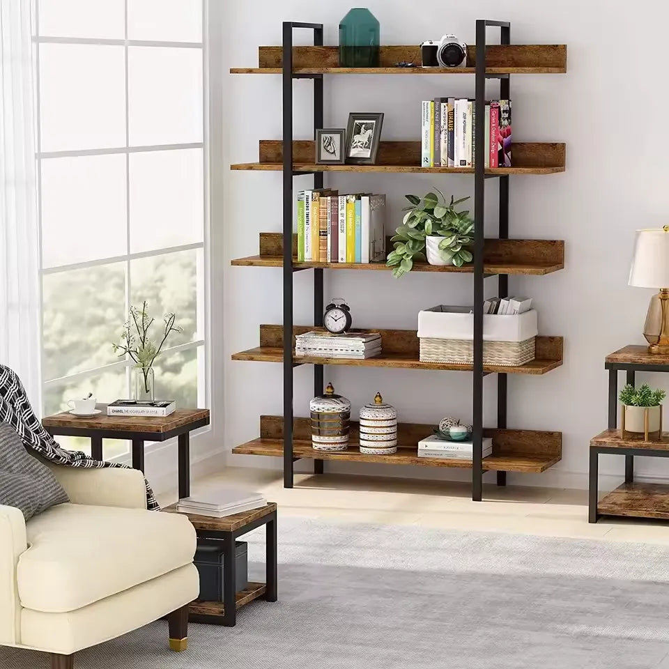 Rustikales 5-stufiges Bücherregal aus Holz und Metall – 180 cm – Industriestil