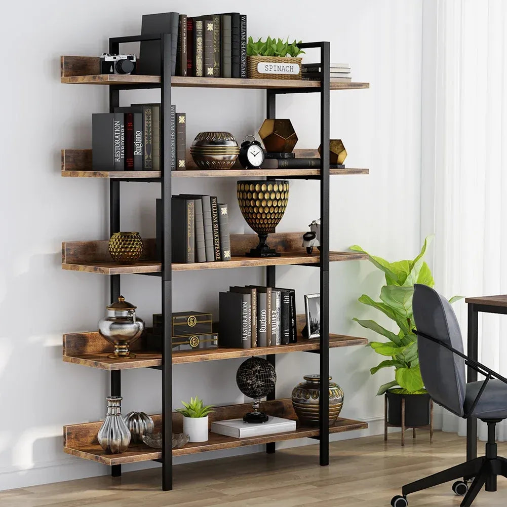 Rustikales 5-stufiges Bücherregal aus Holz und Metall – 180 cm – Industriestil