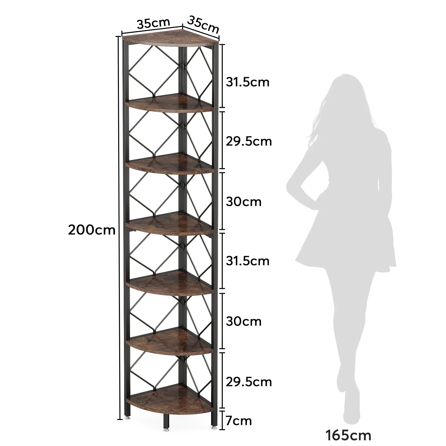 Rustikales Eckregal aus Holz und Metall – Industrial-Stil – 200 cm