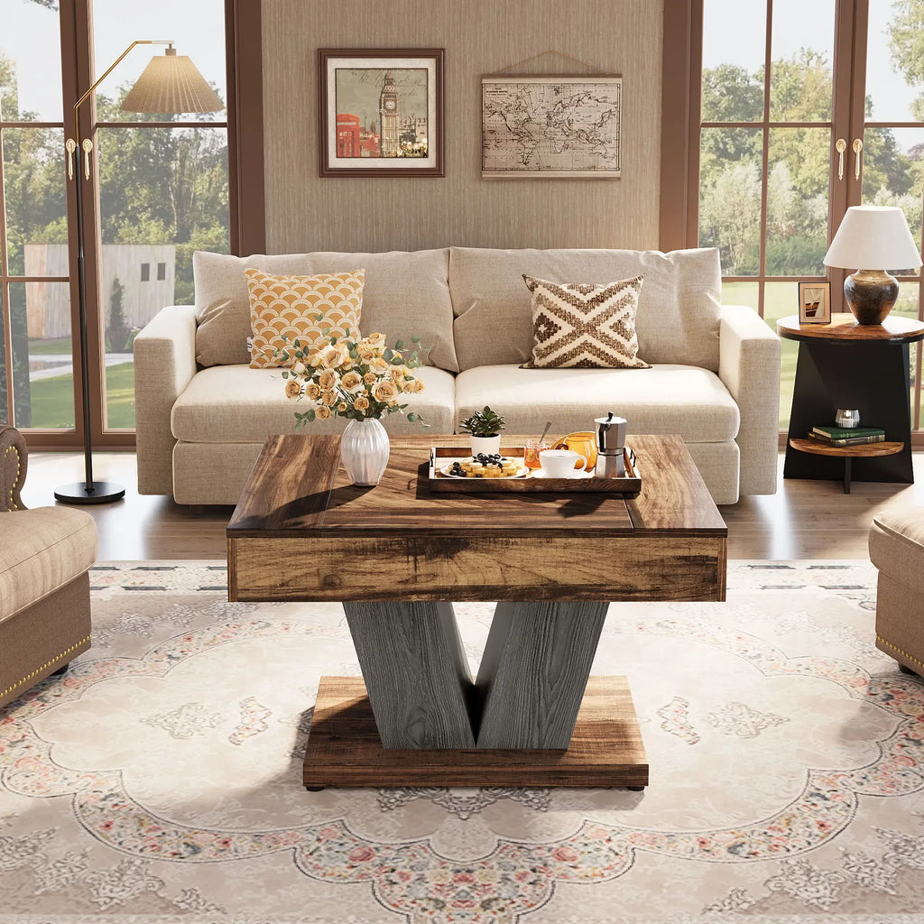 Rustikaler Quadratischer Couchtisch aus Holz – Einzigartiges Design – 80 × 80 cm