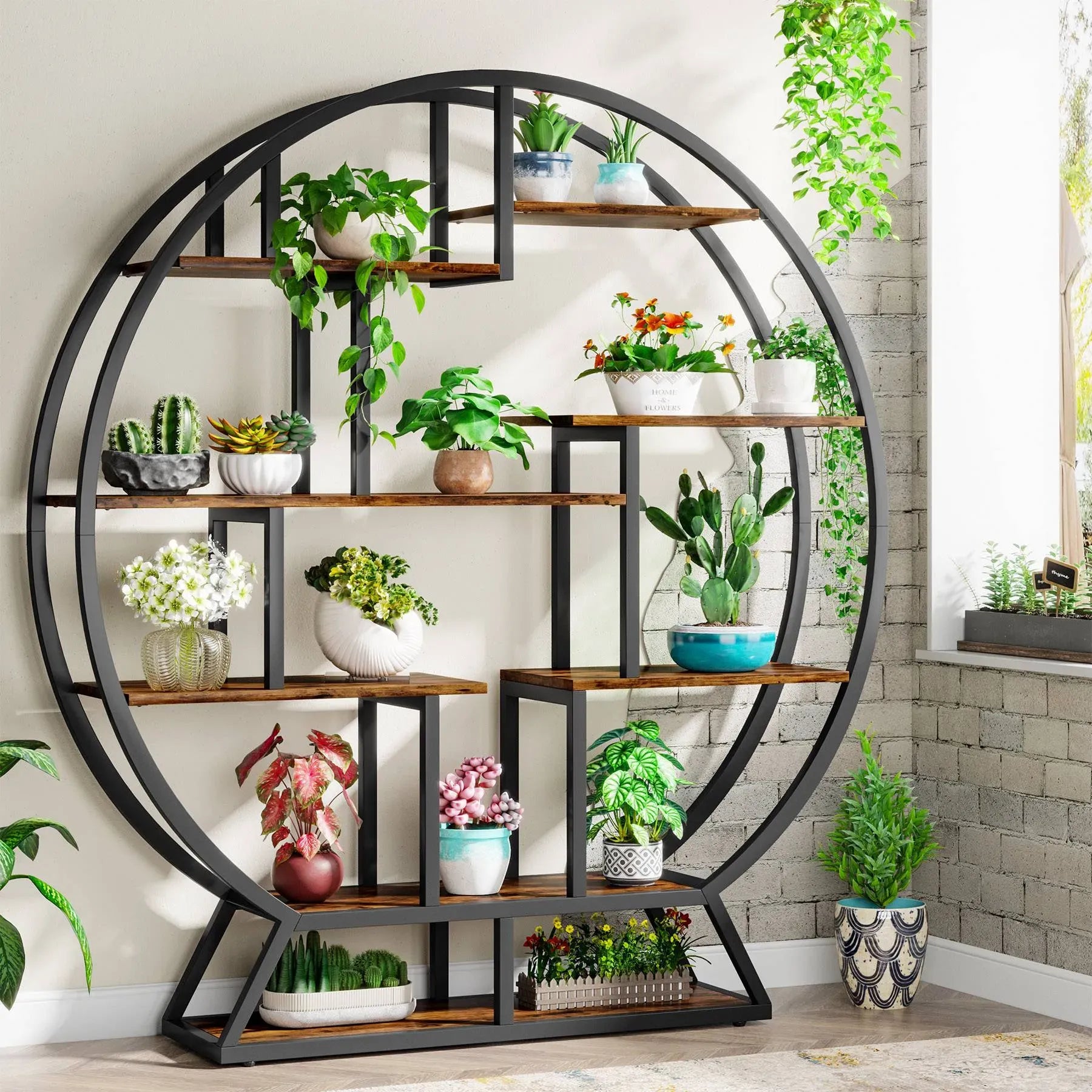 Einzigartiges rundes Regal aus Holz und Metall – 158 cm hoch – Industriestil