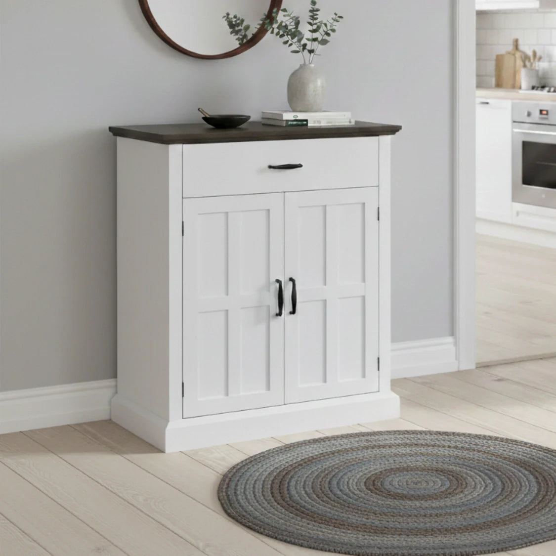 Rustik Kommode mit 2 Türen und 1 Schublade – Weiß & Dunkelbraun – 75,2 × 91,5 cm