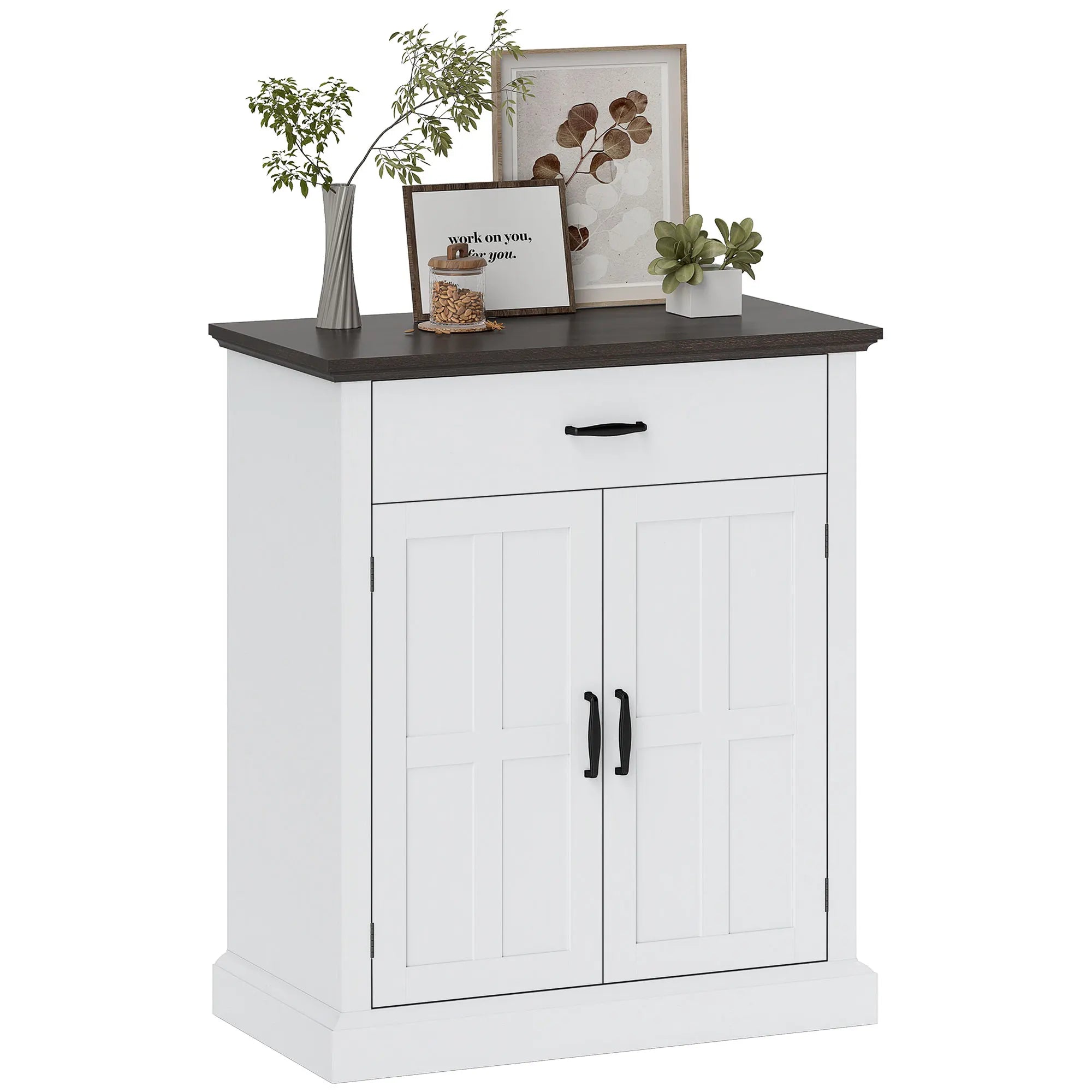 Rustik Kommode mit 2 Türen und 1 Schublade – Weiß & Dunkelbraun – 75,2 × 91,5 cm