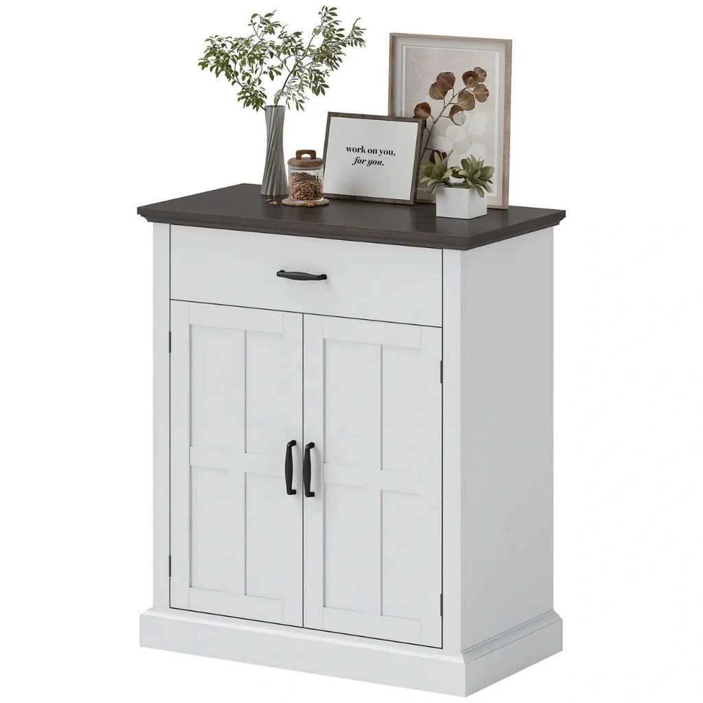 Rustik Kommode mit 2 Türen und 1 Schublade – Weiß & Dunkelbraun – 75,2 × 91,5 cm