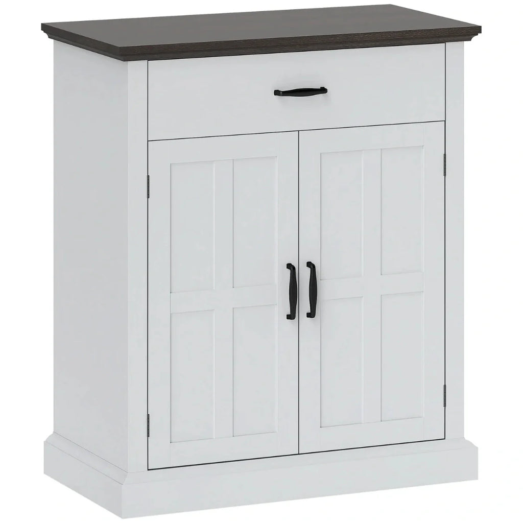 Rustik Kommode mit 2 Türen und 1 Schublade – Weiß & Dunkelbraun – 75,2 × 91,5 cm