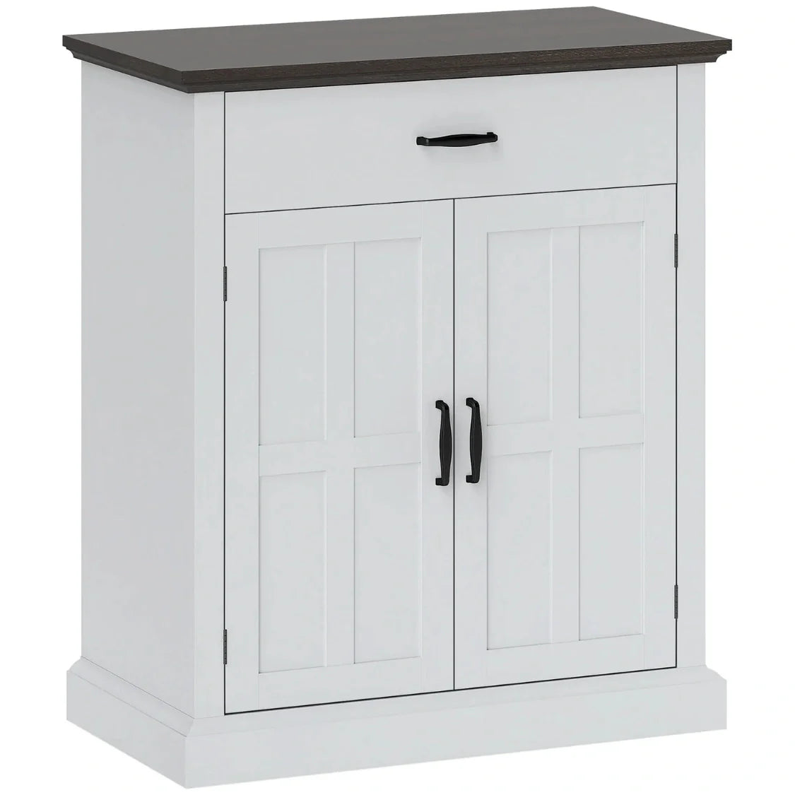 Rustik Kommode mit 2 Türen und 1 Schublade – Weiß & Dunkelbraun – 75,2 × 91,5 cm