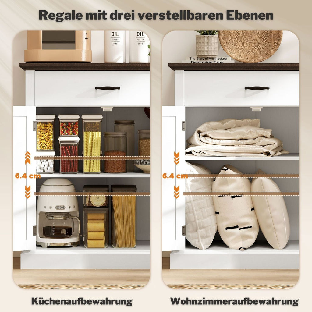 Rustik Kommode mit 2 Türen und 1 Schublade – Weiß & Dunkelbraun – 75,2 × 91,5 cm