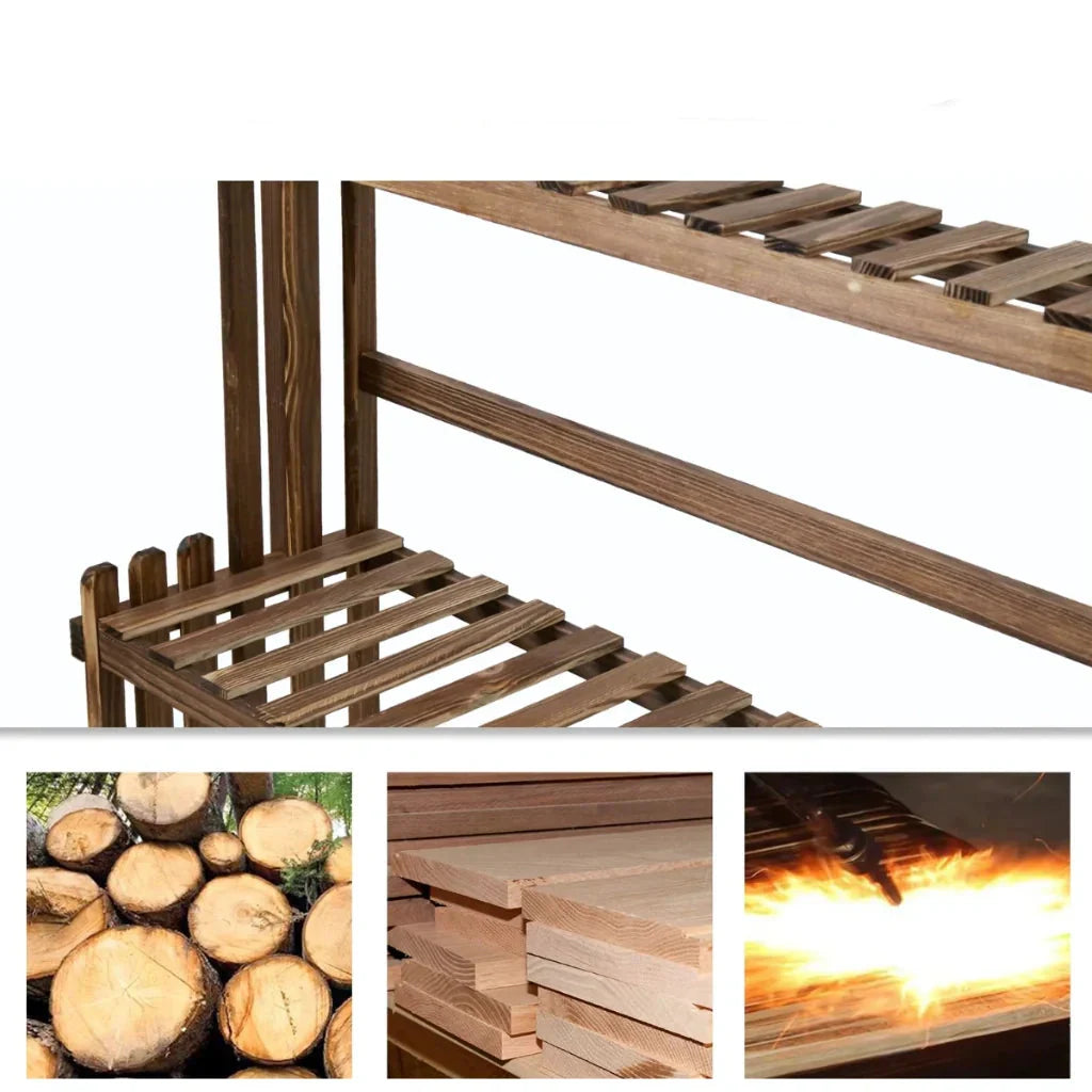 Pflanzenregal aus Holz für den Innen- und Außenbereich – 3 Ebenen mit Aufhängestange