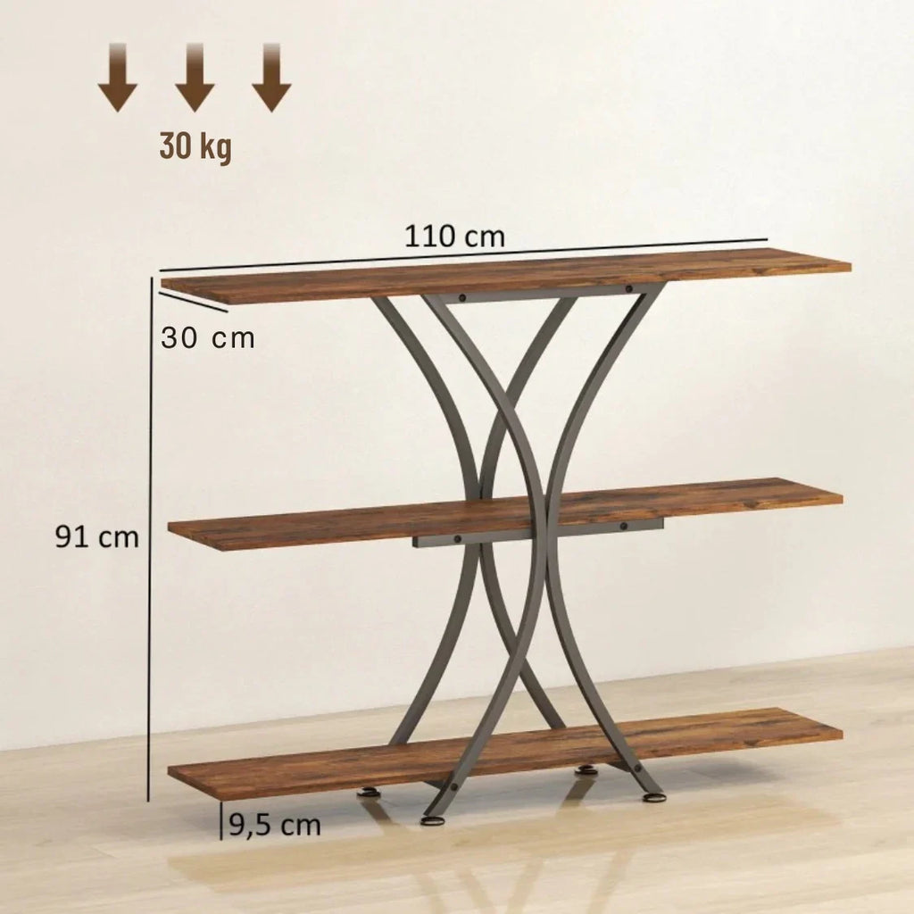 Industrieller Konsolentisch in Rustikaler Holzoptik mit X-Metallrahmen – 110 × 91 cm