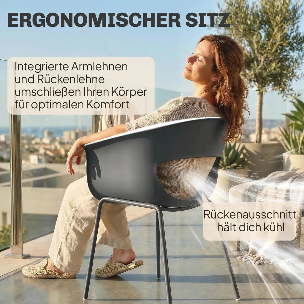 4er-Set Moderne Gartenstühle mit Ergonomischem Design und Armlehnen – Für Balkon und Terrasse