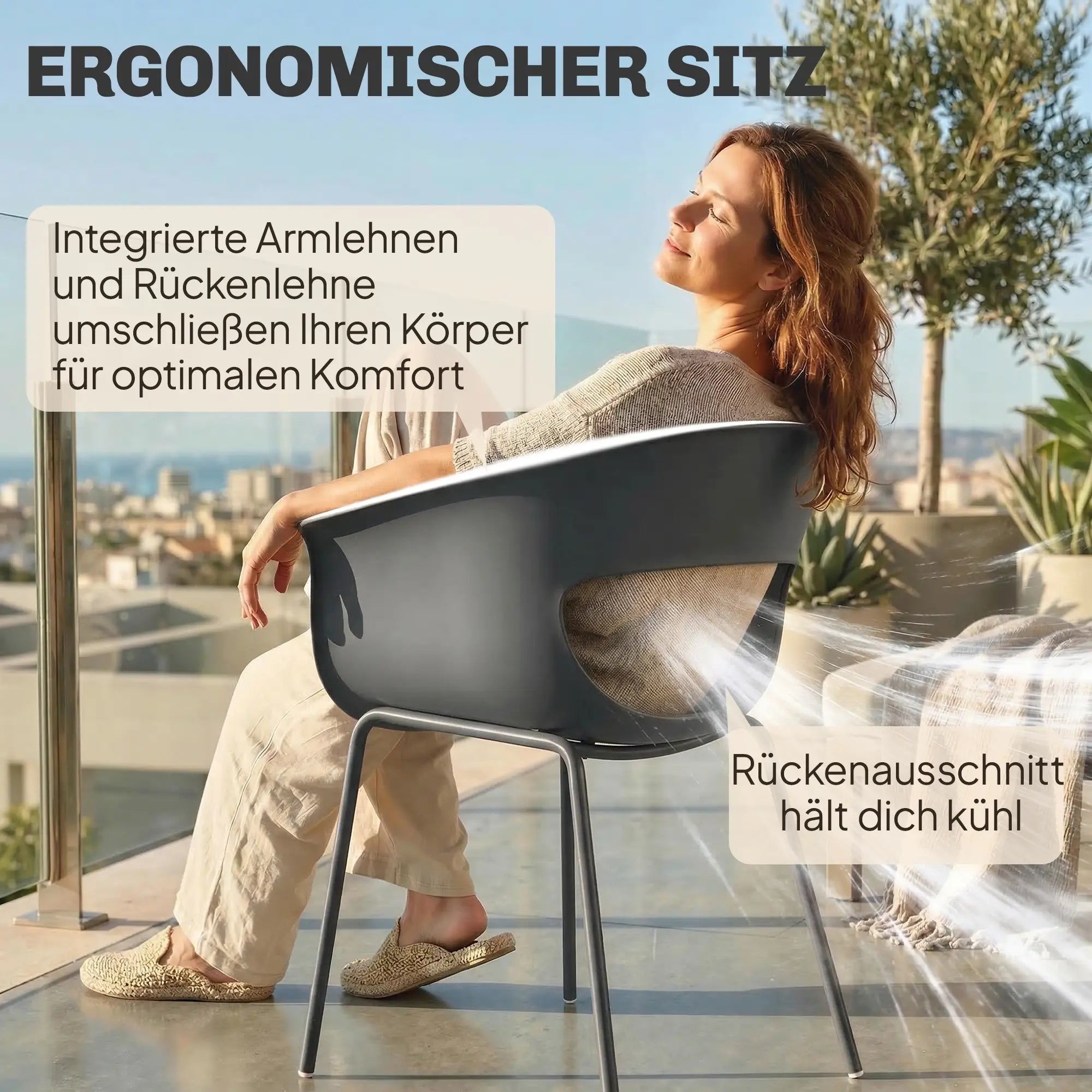 4er-Set Moderne Gartenstühle mit Ergonomischem Design und Armlehnen – Für Balkon und Terrasse