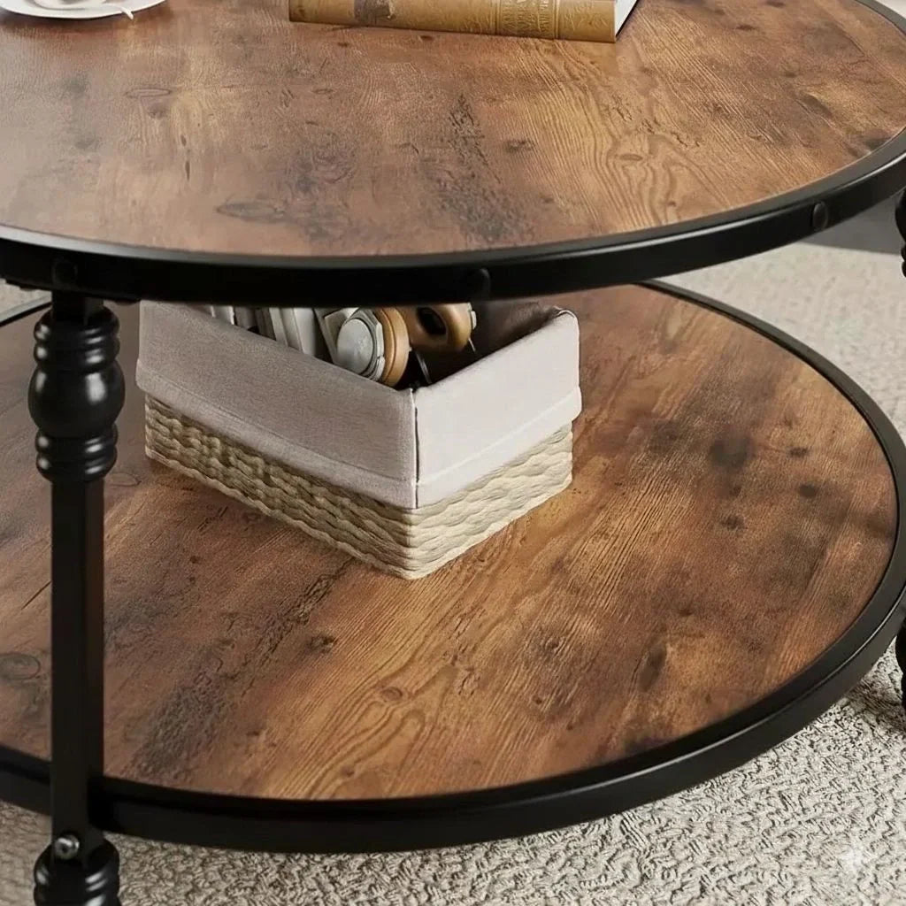 Runder Couchtisch im Industriellen Stil mit Ablagefläche – Ø72 cm