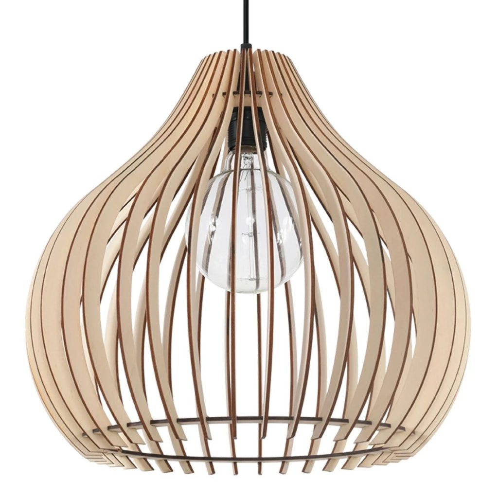 Elegante Deckenlampe aus Naturholz – Skulpturales Tropfenförmiges Design