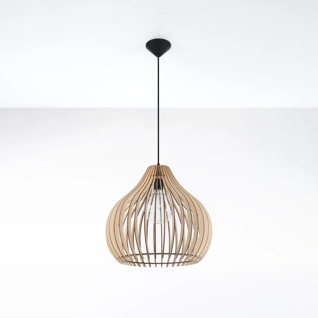 Elegante Deckenlampe aus Naturholz – Skulpturales Tropfenförmiges Design