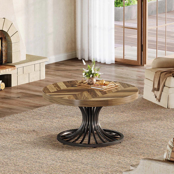 Stilvoller Runder Couchtisch – Spiralformiges Stahlgestell – Ø80 cm