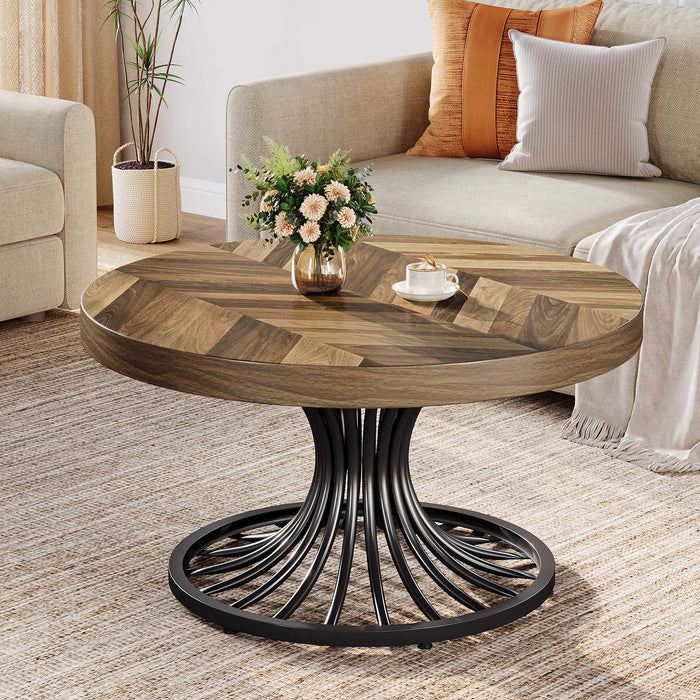 Stilvoller Runder Couchtisch – Spiralformiges Stahlgestell – Ø80 cm