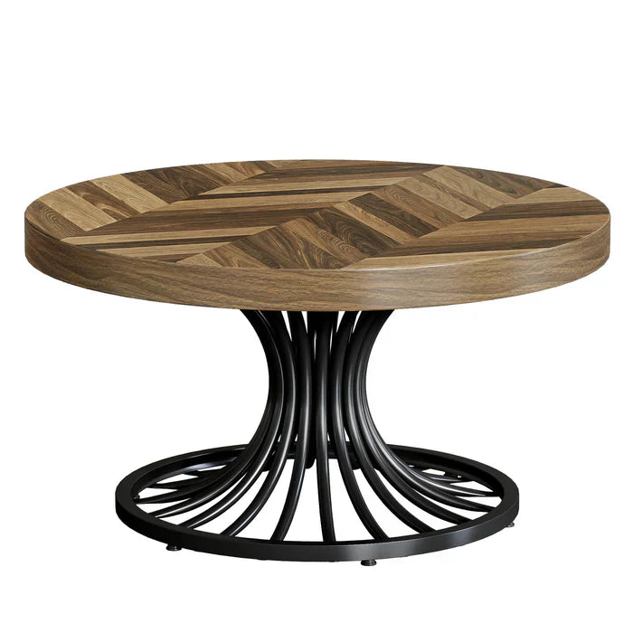 Stilvoller Runder Couchtisch – Spiralformiges Stahlgestell – Ø80 cm
