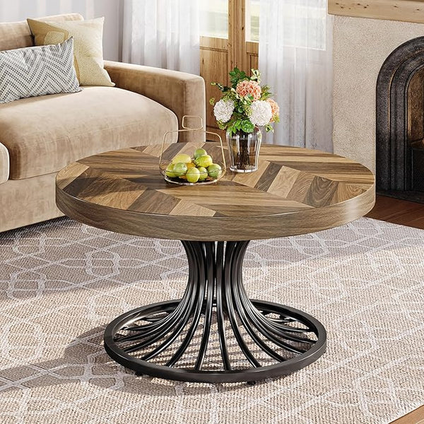 Stilvoller Runder Couchtisch – Spiralformiges Stahlgestell – Ø80 cm
