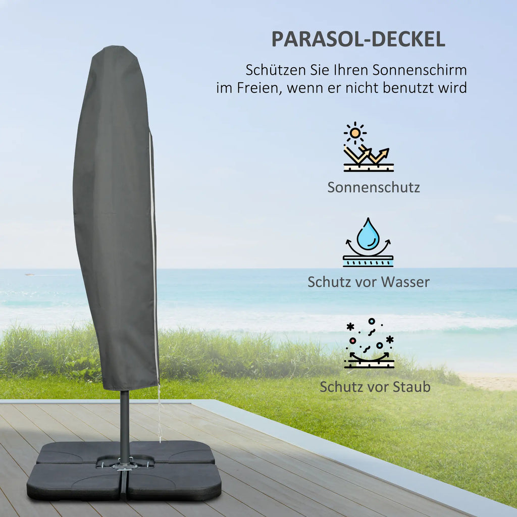 Moderner Hängeampelschirm mit Kreuzfuß und Gewichten – Verstellbarer Sonnenschirm mit UV-Schutz – Ø292 cm – Grau