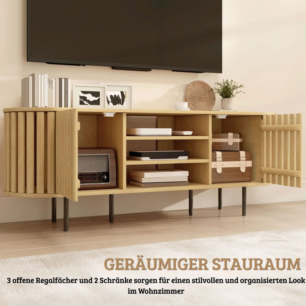 Stilvolles TV-Lowboard im skandinavischen Design mit Lamellentüren – 140 cm